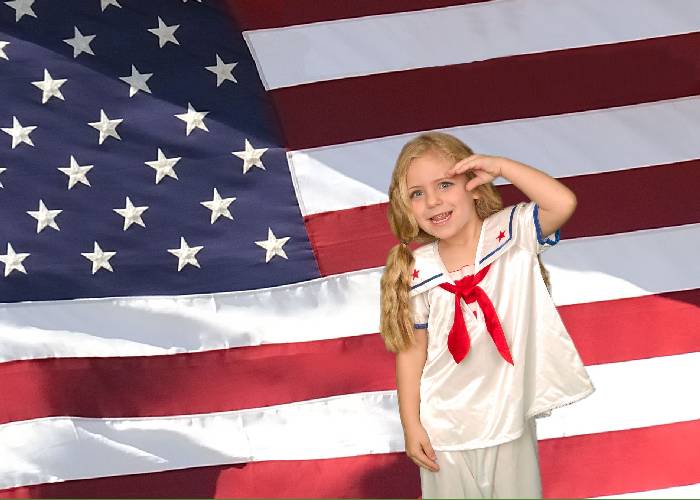 Finished composite of girl saluting in front of flag